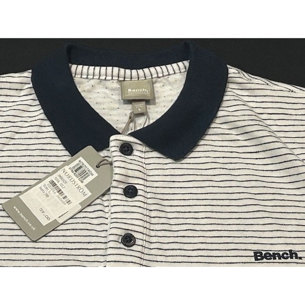Bench Men's White Black Striped Short Sleeve Polo Shirt NWT -‎ Size L